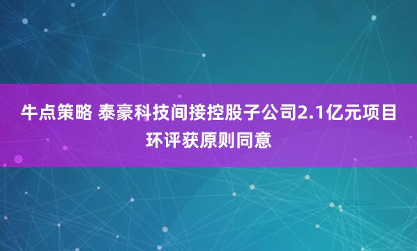 牛点策略 泰豪科技间接控股子公司2.1亿元项目环评获原则同意